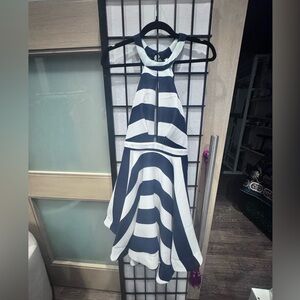 Elegant Navy and White Striped Mini Dress
